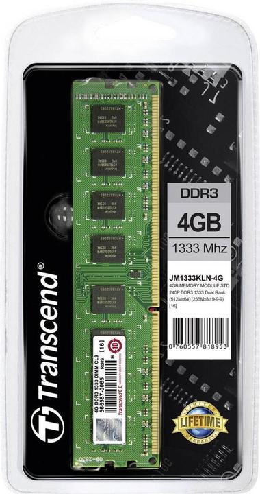 Produktbild Transcend JetRAM DDR3 (1 x 4GB, 1333 MHz, DDR3-RAM, DIMM)