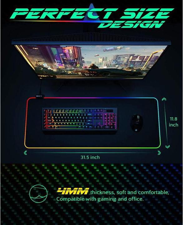 Produktbild Riff RGB-01 Rubber Cloth Gaming Mouse Pad with USB RGB Colored LED Frame (80x30cm) black