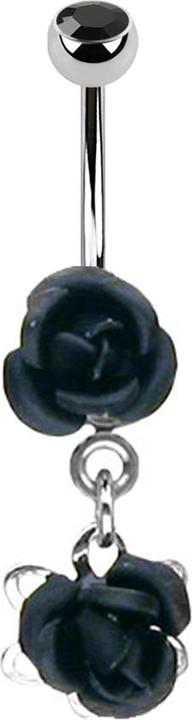 Star Piercing Banane silber mit Anhänger Blume schwarz (Chirurgenstahl 316L, ohne Messing)