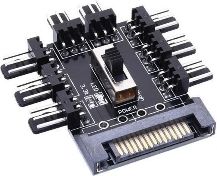 Produktbild PowerGuard 8-Fach PC Lüfter (3pin, 12V) auf SATA Stromversorgung Board