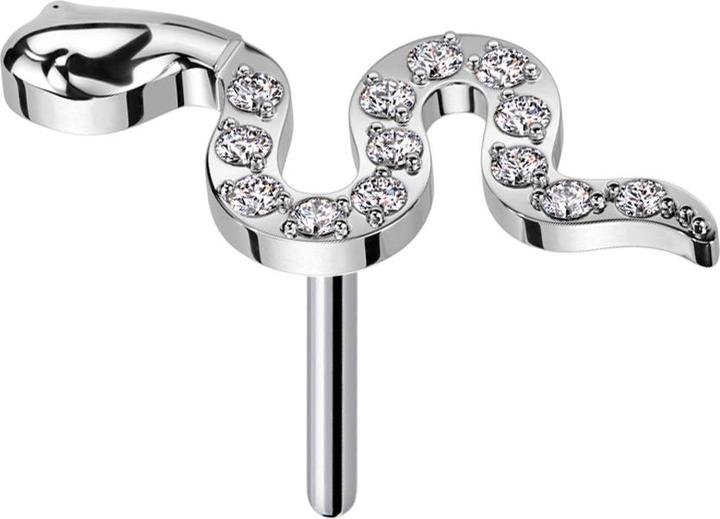 Star Piercing Threadless Schlange silber Kristalle silber (ohne Messing, Titan G23)