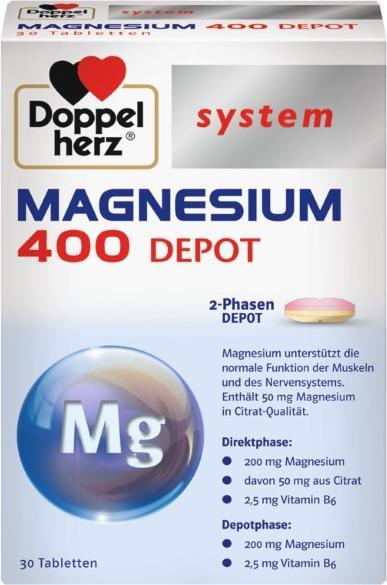 Image du produit Doppelherz system Magnesium 400 Depot Comprimés, 30 Comprimés (30 pièce(s), Cachets, 48 g)
