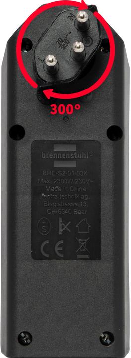 Actual product image Brennenstuhl cleverLINE branch plug 3-fold black with switch, rotatable up to 300° (without hanger) *CH* (Type 13, 3 x)