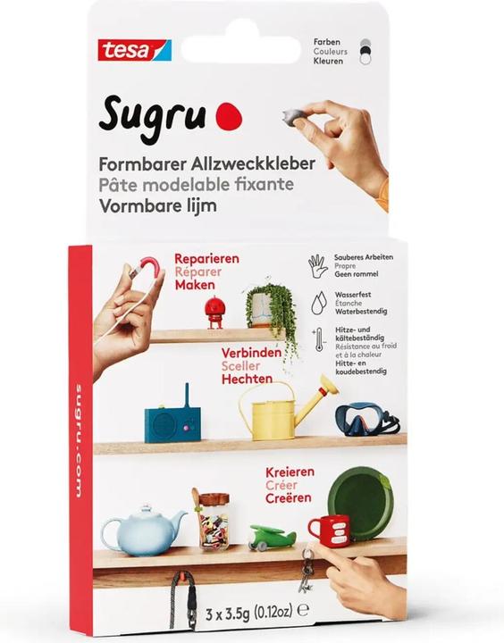 Produktbild Sugru by tesa Sugru 3x Formbarer Allzweckkleber, vielseitige Klebeknete zum Dekorieren, Kleben & Reparieren (10.50 g)