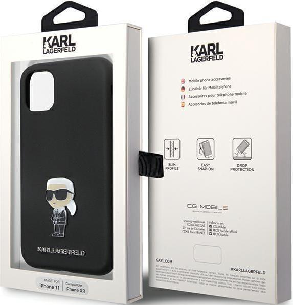Produktbild Karl Lagerfeld KLHCN61SMHKNPK iPhone 11 / Xr 6.1" czarny/black Silicone Ikonik Metal Pin (Apple iPhone XR, Apple iPhone 11)