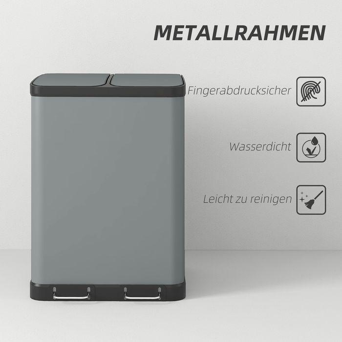 Produktbild Swisshandel24 Mülleimer 2 x 30L Treteimer mit Deckel, Fusspedal, Inneneimer, Metall (60 l)