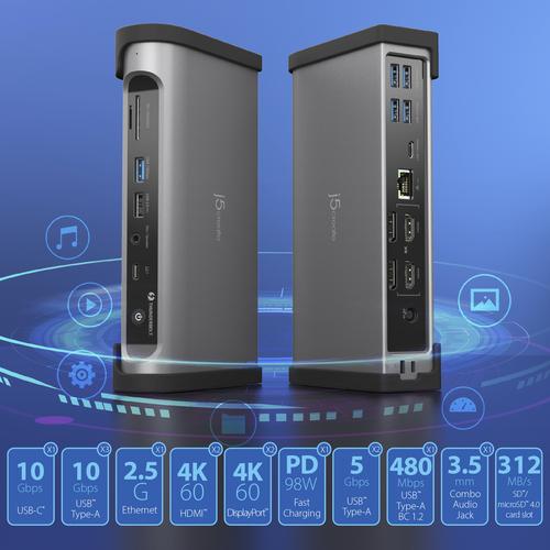 Produktbild j5Create JTD568, Kabelgebunden, Thunderbolt 4, 98 W, 10,1000,2500,100 Mbit/s, Grau, Dark / Space Gre (Thunderbolt, 4 Ports)