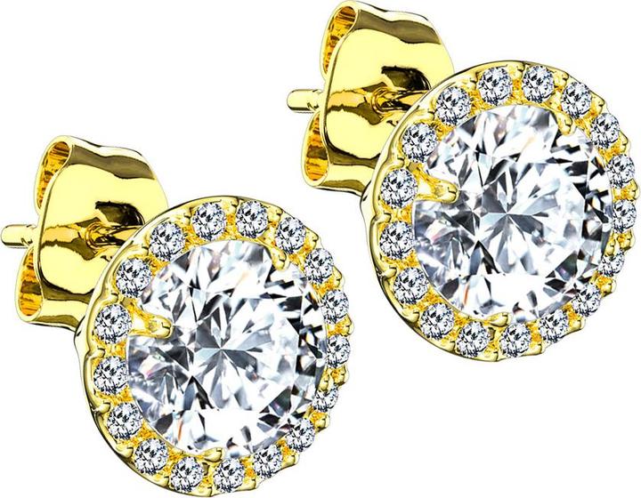 Actual product image Star Piercing Stud Earrings 14k Gold Plated Round with Crystal Border and Centre Crystal (without brass, 925 sterling silver)