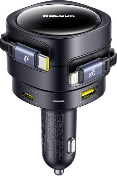 Actual product image Baseus Enjoyment Max Car Charger C+L Cables & U+C Ports 90W Cosmic Black