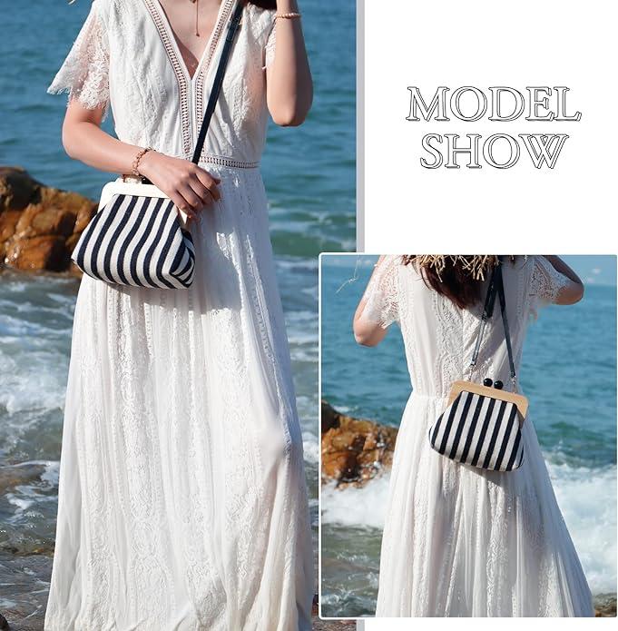 Immagine prodotto Only-Bags.Store Pochette da donna per feste serali, borsa a tracolla con motivo a righe, moda di design