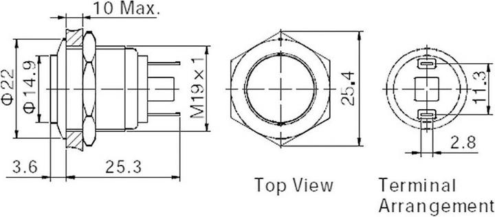 Produktbild Tru Components 701953 GQ19H-10/J/S Vandalismusgeschützter Drucktaster 48 V/DC 2
