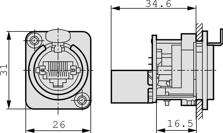 Image du produit Neutrik - Ethercon - Châssis Métallique Avec Rj45 Standard Monté à L'Arrière (UTP, CAT5e, 0.17 m)