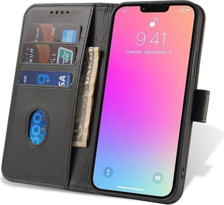 Produktbild Hurtel Magnet Case Hülle für Vivo Y35 / Vivo Y22 / Vivo Y22s Hülle mit Flip Wallet Ständer schwarz (Vivo Y35)