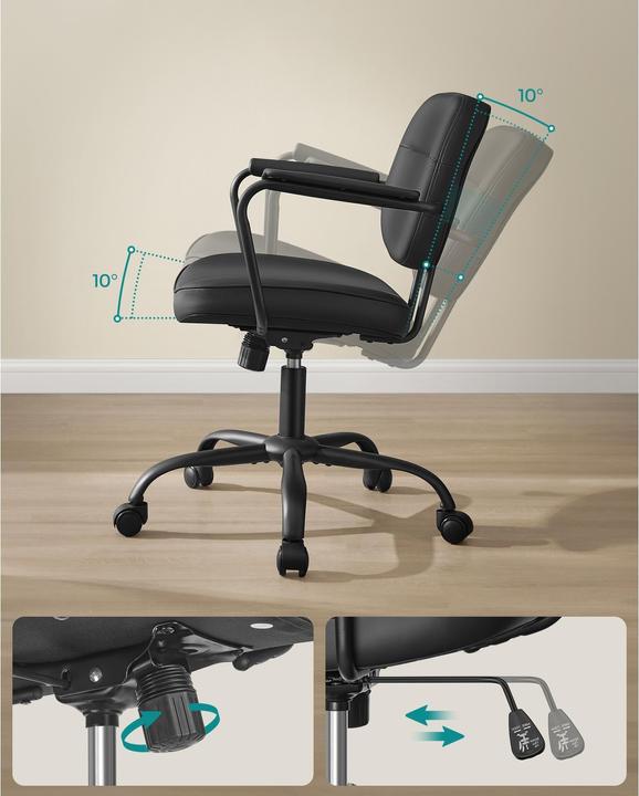 Image du produit Songmics Chaise de bureau avec dossier rembourré et accoudoirs, noir