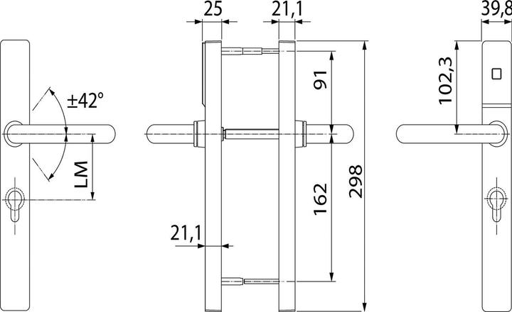 Actual product image Dormakaba Long plate fitting evolo smart c-lever pro, SL1, U-handle, stainless steel