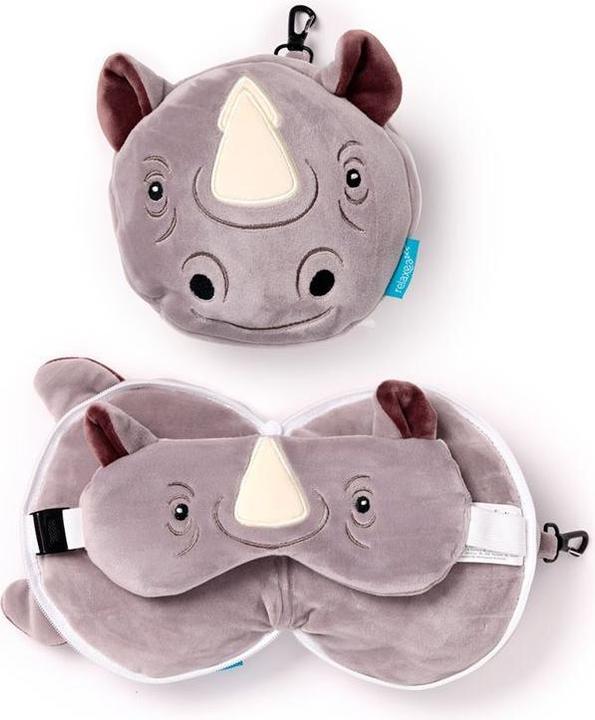 Immagine prodotto Puckator Relaxeazzz Cuscino da viaggio rotondo e maschera per gli occhi in peluche di rinoceronte