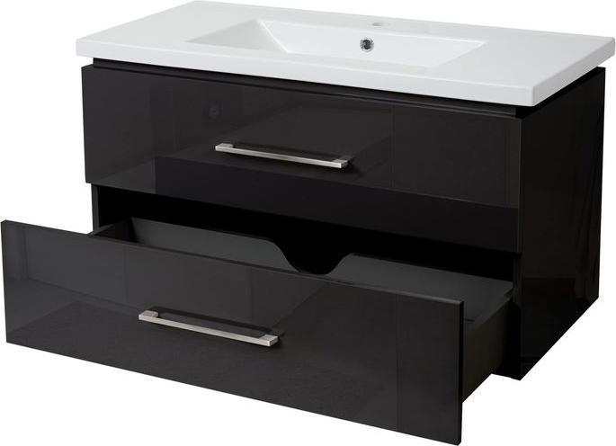 Mendler Mobile lavabo Premium, mobile lavabo per bagno, nero lucido 90 cm