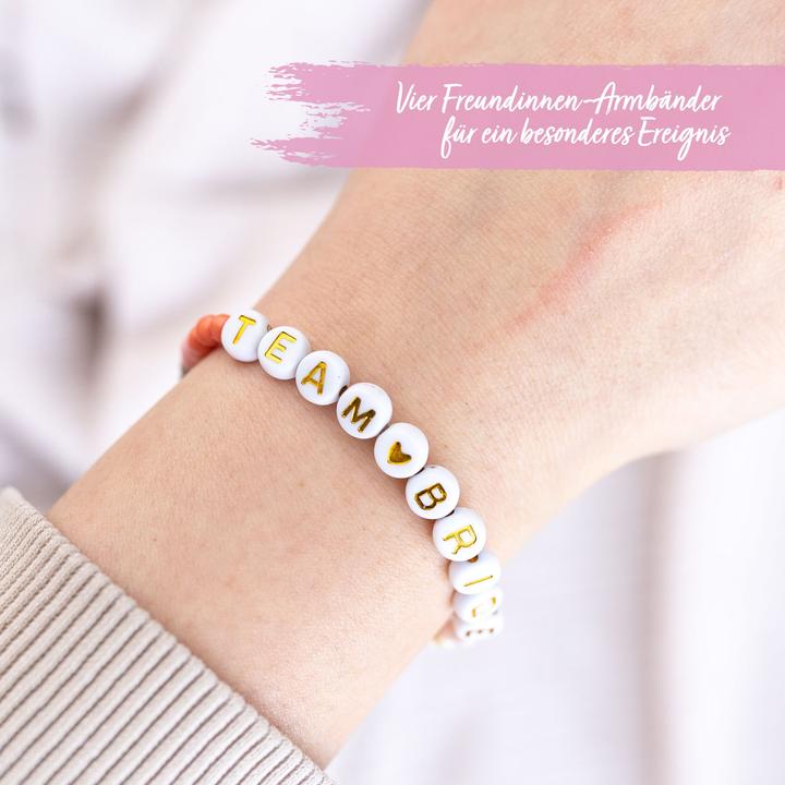 Immagine prodotto Papierdrachen 4 Perlenarmbänder Brautjunfer – TEAM <3 BRIDE (Materiale sintetico, Gomma, Tessuto)