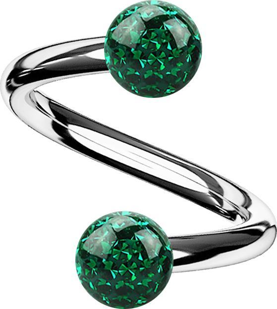 Star Piercing Micro Spirale silber mit zwei Kristallkugeln grün Epoxy Schutzschicht (ohne Messing, Titan G23)