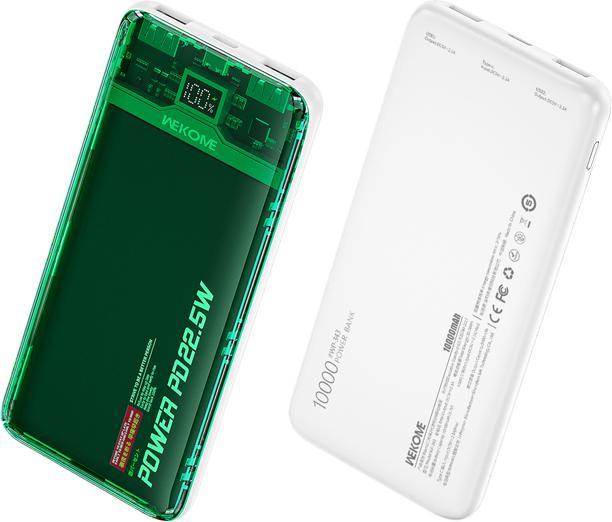 Wekome WP-353 Vanguard-Serie – Powerbank 10000 mAh PD 20 W + QC 22,5 W (grün/transparent) (10000 mAh, 20 W)