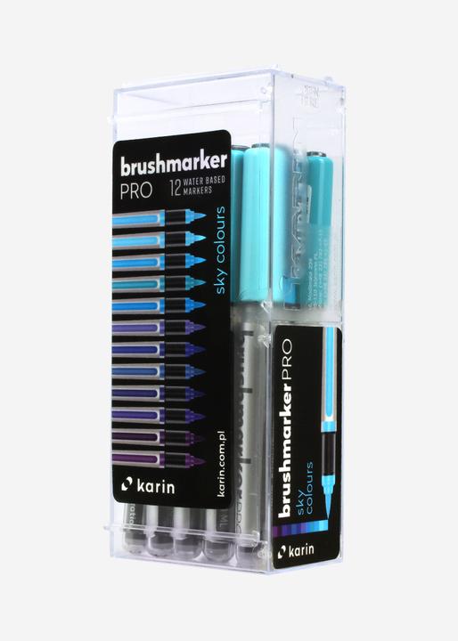 Actual product image Karin PRO - Brush Marker (sapphire blue 189, TURQUOISE 654, violet blue 688, Royal Blue 045, SKY BLUE 621, PLUM 197, arctic blue 264, indigo blue 169, cyan 207, EGYPTIAN BLUE 305, LILAC 226, Cool Aqua 204, 12 x)