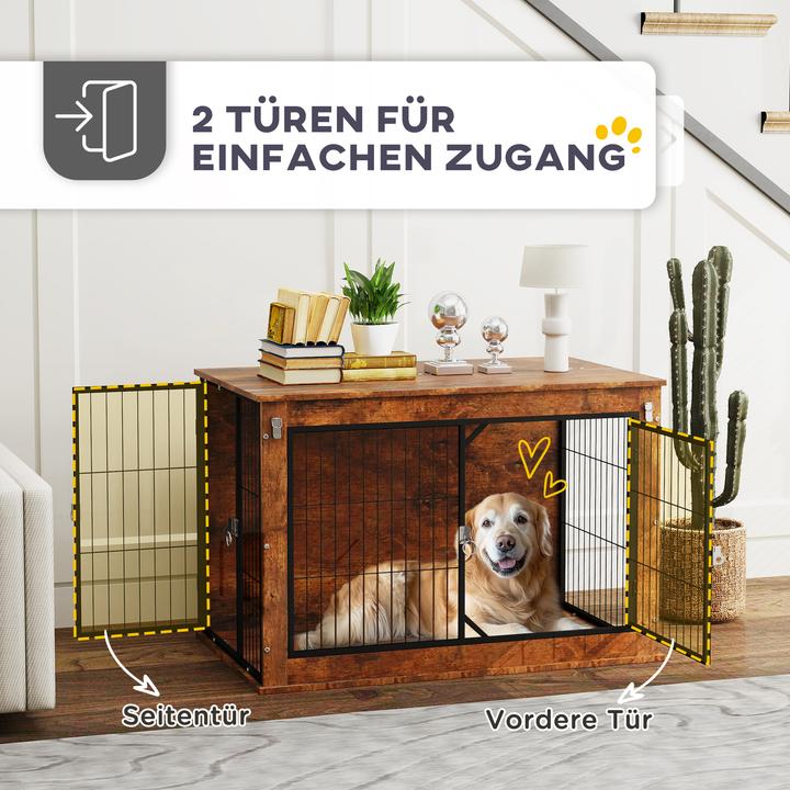 Actual product image PawHut Hundekäfig Spanplatte, Stahl Rustikal-Braun (Dog house)