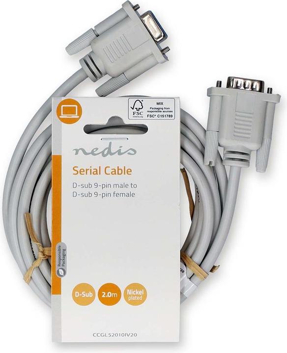 Actual product image Nedis Serial cable | D-SUB 9-pin male | D-SUB 9-pin female | Nickel-plated | 2.00 m | Round | PVC (2 m, VGA)