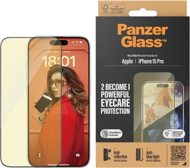 Immagine prodotto PanzerGlass Eyecare Protezione Schermo Ultra-Wide Fit (1 Pezzo/i, Apple iPhone 15 Pro)