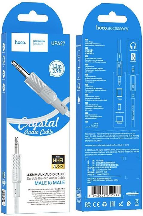 Actual product image Hoco Cable cable AUX Audio Jack 3,5mm to 3,5mm UPA27 1,2m gray (1.20 m)