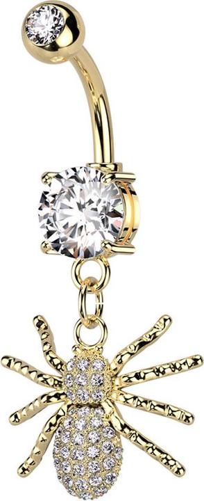 Star Piercing Banane vergoldet mit zwei Kugeln Kristall silber Anhänger Spinne Kristallen silber (Chirurgenstahl 316L, Messing)