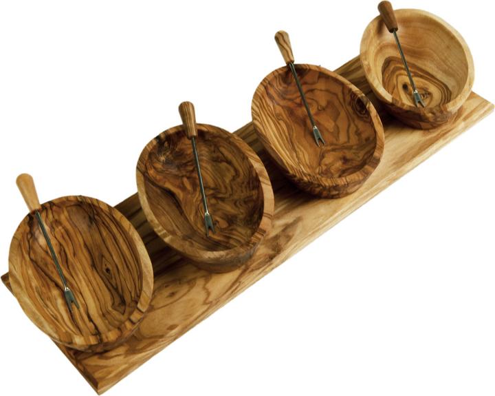 Produktbild Natura Punto Partyset Olive, 1 rechteckiges Brett, 4 ovale Schalen, 4 Gabeln
