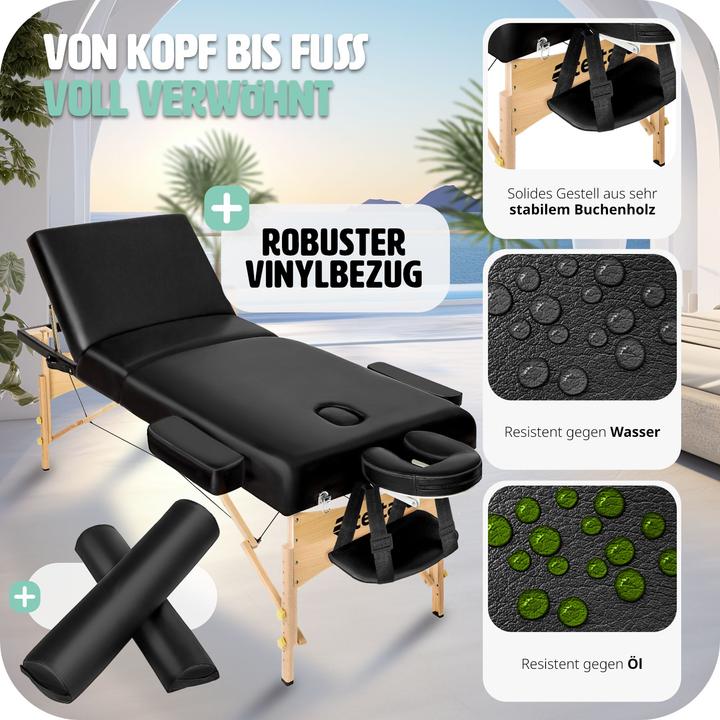 Actual product image tectake 3-zone massage table set Somwang with 7.5cm padding, castors and wooden frame