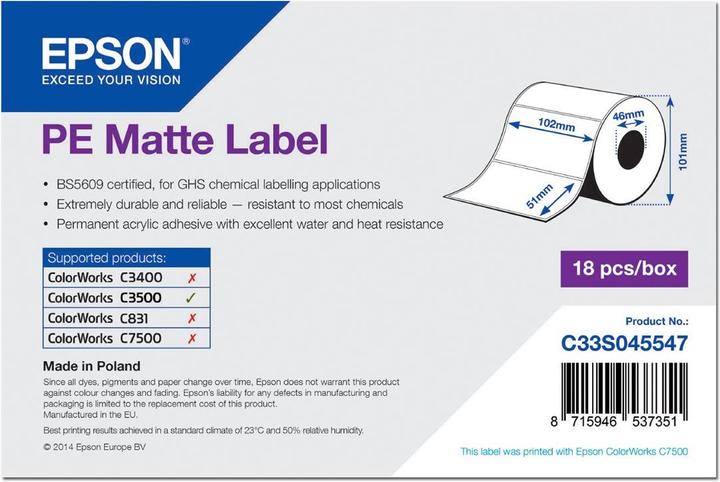 Actual product image Epson PE mat label 102 mm x 51 mm