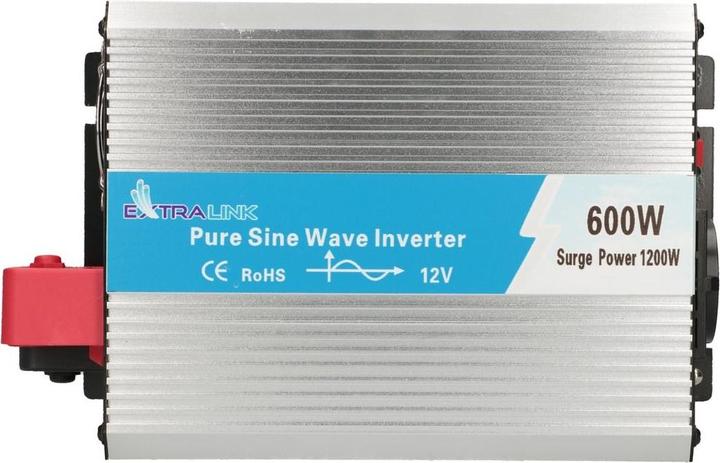 Image du produit Extralink VOLTAGE CONVERTER -,, PURE SINUS OPIP-600W power adapter/inverter Auto Aluminium, Black