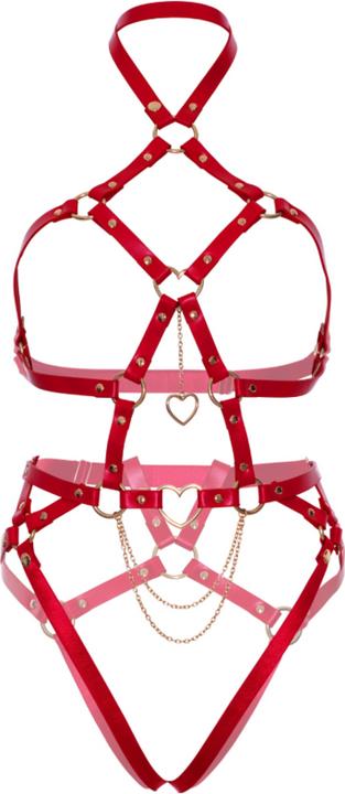 Actual product image Leg Avenue Vegan leather harness with heart ring studs (S)