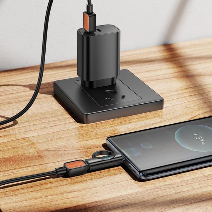 Actual product image Hoco Cable adapter Type C (male) to Lightning (female) with digital display 3A 60W UA32A black (Lightning, USB-A)