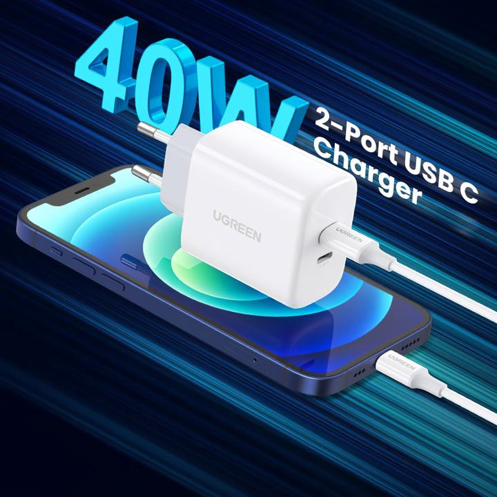 Produktbild Ugreen USB-C+USB-C 40W PD Wall Charger EU (40 W)