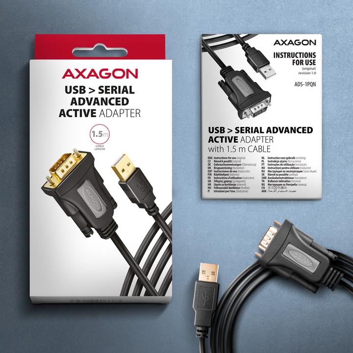 Actual product image Axagon ADS-1PQN, USB-A 2.0 - sÃ©riovÃ½ RS-232 DB9-M FTDI adaptÃ©r / cable (1.50 m)