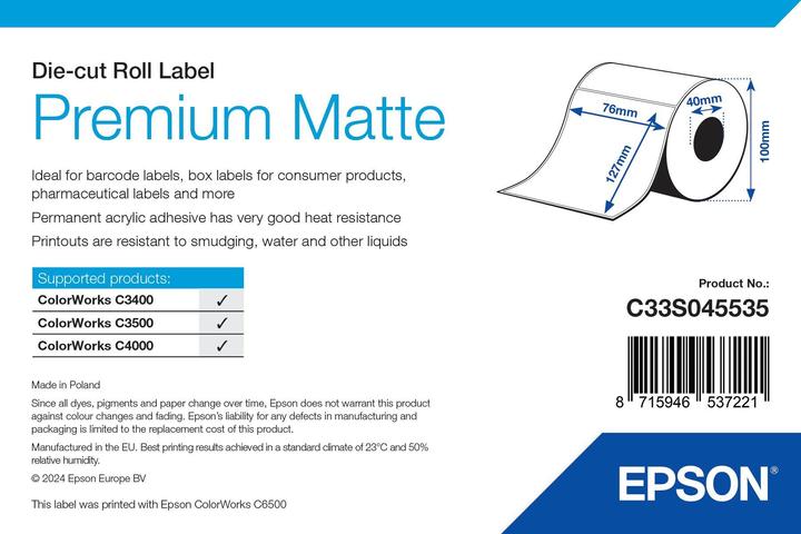 Actual product image Epson Premium mat label 76 mm x 127 mm