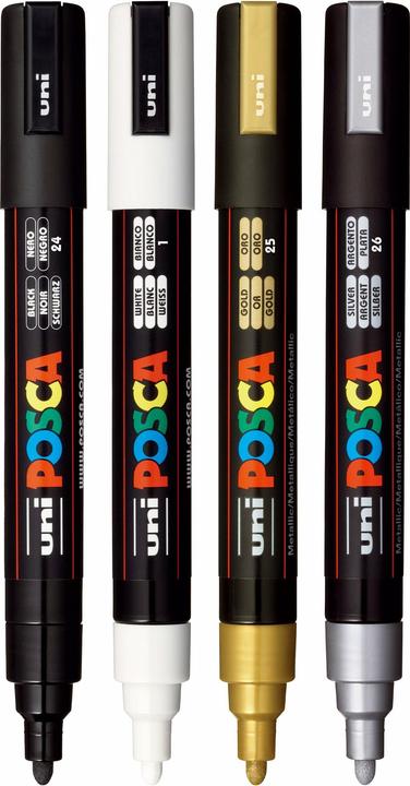 Produktbild Posca Marker PC-5M Rundspitze (Silber, Weiss, Schwarz, Gold, 2.50 mm, 4 x)