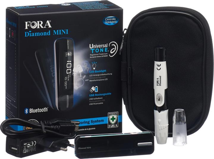 Actual product image Fora Diamond MINI Bluetooth blood glucose meter mmol/L with data transmission to iPhone, Android (Glucose monitors)