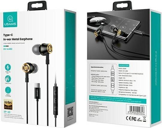 Produktbild Usams Słuchawki stereo EP-43 metal USB-C czarny/black HSEP4301 (ANC, Kabelgebunden)