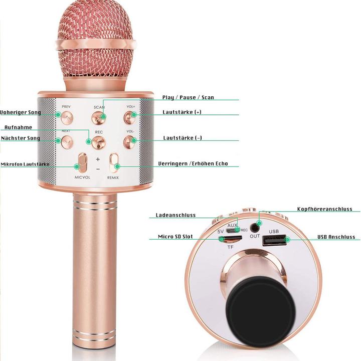 Actual product image Esmée Karaoke microphone with Bluetooth, AUX & speaker - rose gold (iOS/Android)