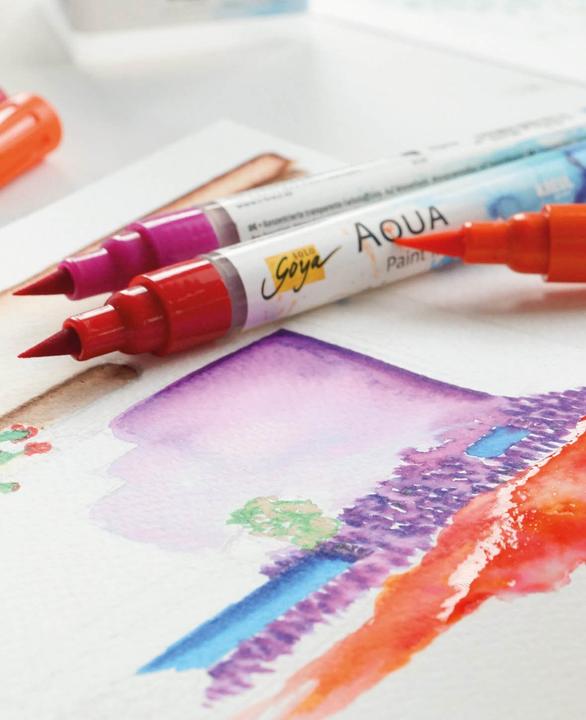 Actual product image SOLO GOYA Aqua Paint Marker Classic Colors Set of 6 (Black, Orange, Yellow green, Crimson, Cobalt blue, Lemon, 6 x)