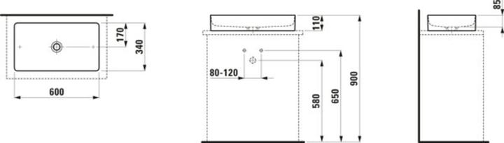 Actual product image Laufen Living Square washbasin bowl, without tap hole, without overflow, 600x340mm, H811434 (640 mm, 150 mm)