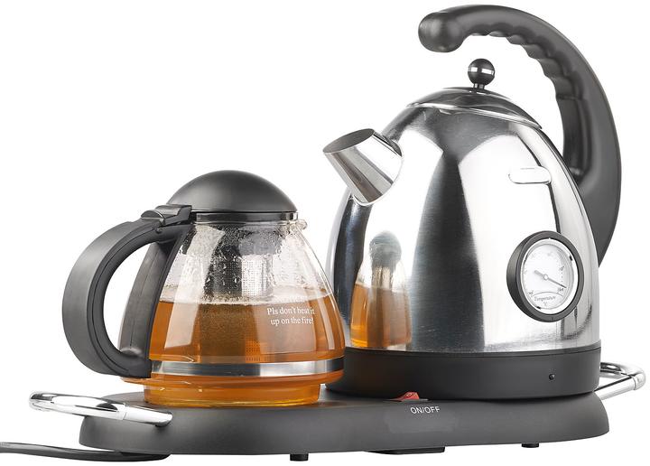 Produktbild Rosenstein & Söhne Edelstahl-Wasserkocher mit Teekanne (1.70 l, EU-Stecker)