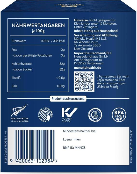 Valori nutrizionali e ingredienti Manuka Health MGO 850+ Miele di Manuka 250 g (250 g)