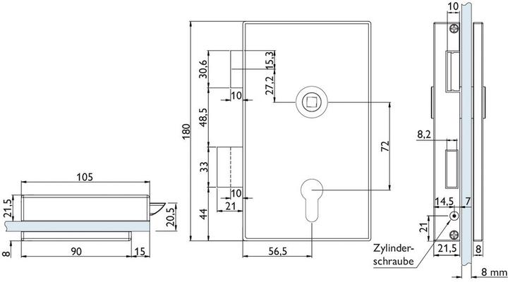Produktbild Hermat Glastürschloss 6053 PZ L-Molina VA ma PZ DIN li.
