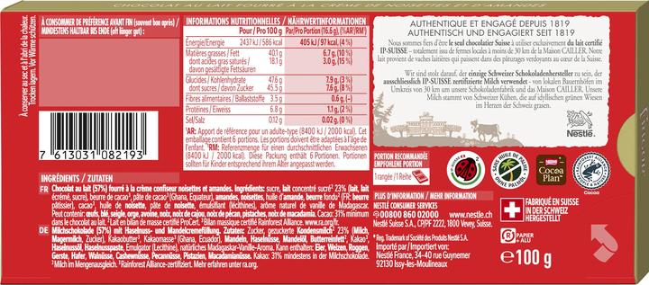 Nutritional values and ingredients Cailler Frigor (100 g)