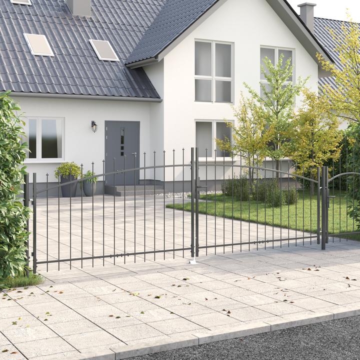 Image du produit VidaXL Portail de jardin avec toit pointu double oscillation Gris 150x400 cm Acier